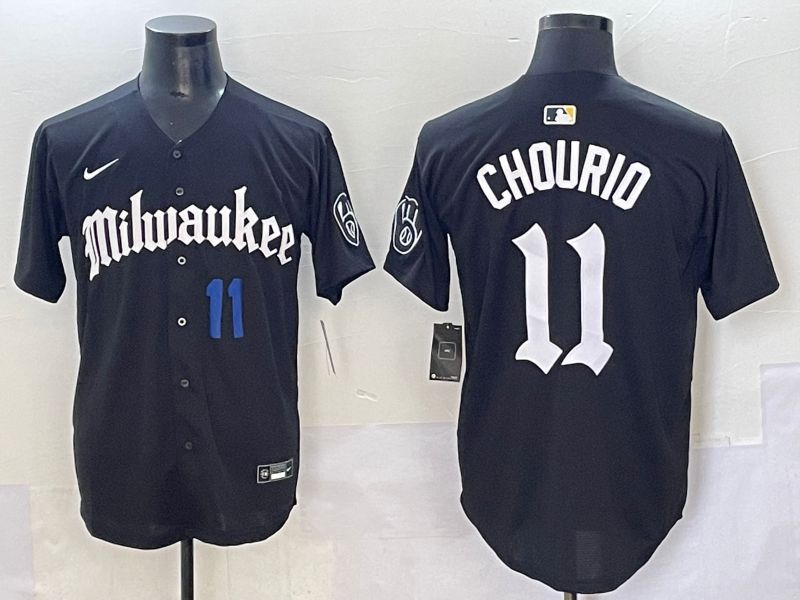 Men 2025 Milwaukee Brewers #11 Chourio Black Five generations Joint Name Nike MLB Jersey style 8->milwaukee brewers->MLB Jersey